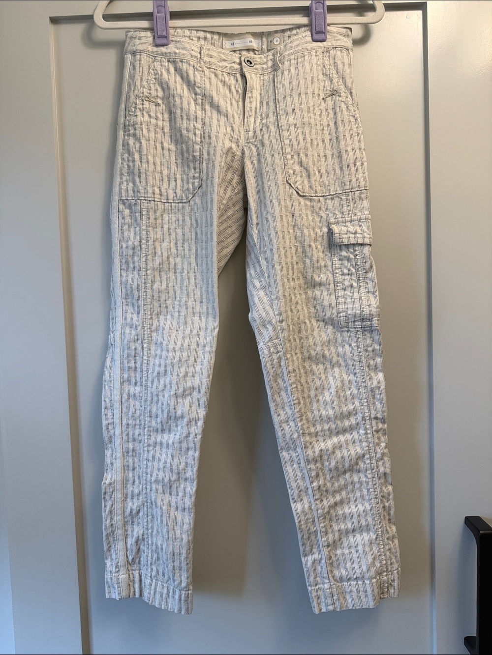 Anthropologie Striped Ankle Cargo Pants in White and Black